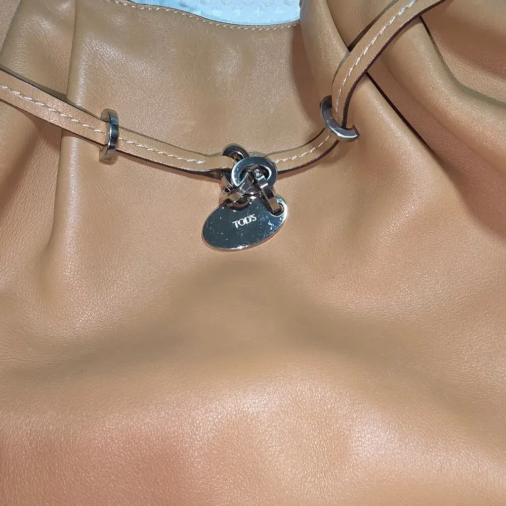 TOD'S TAN PLEATED LEATHER BELT HOBO SHOULDER BAG